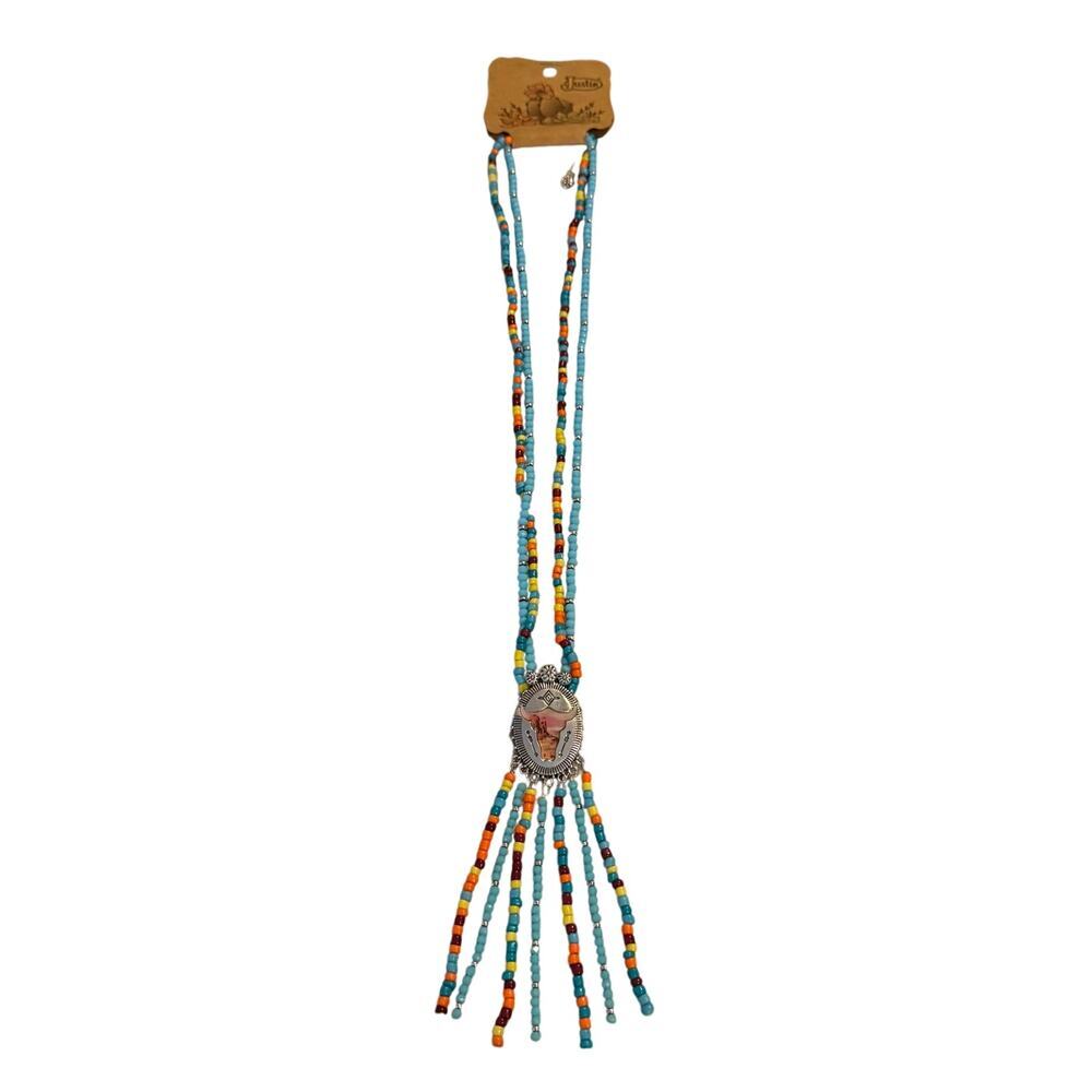 Justin Boots Women's Long Multi-Color Beaded Pendant Necklace Western Rodeo